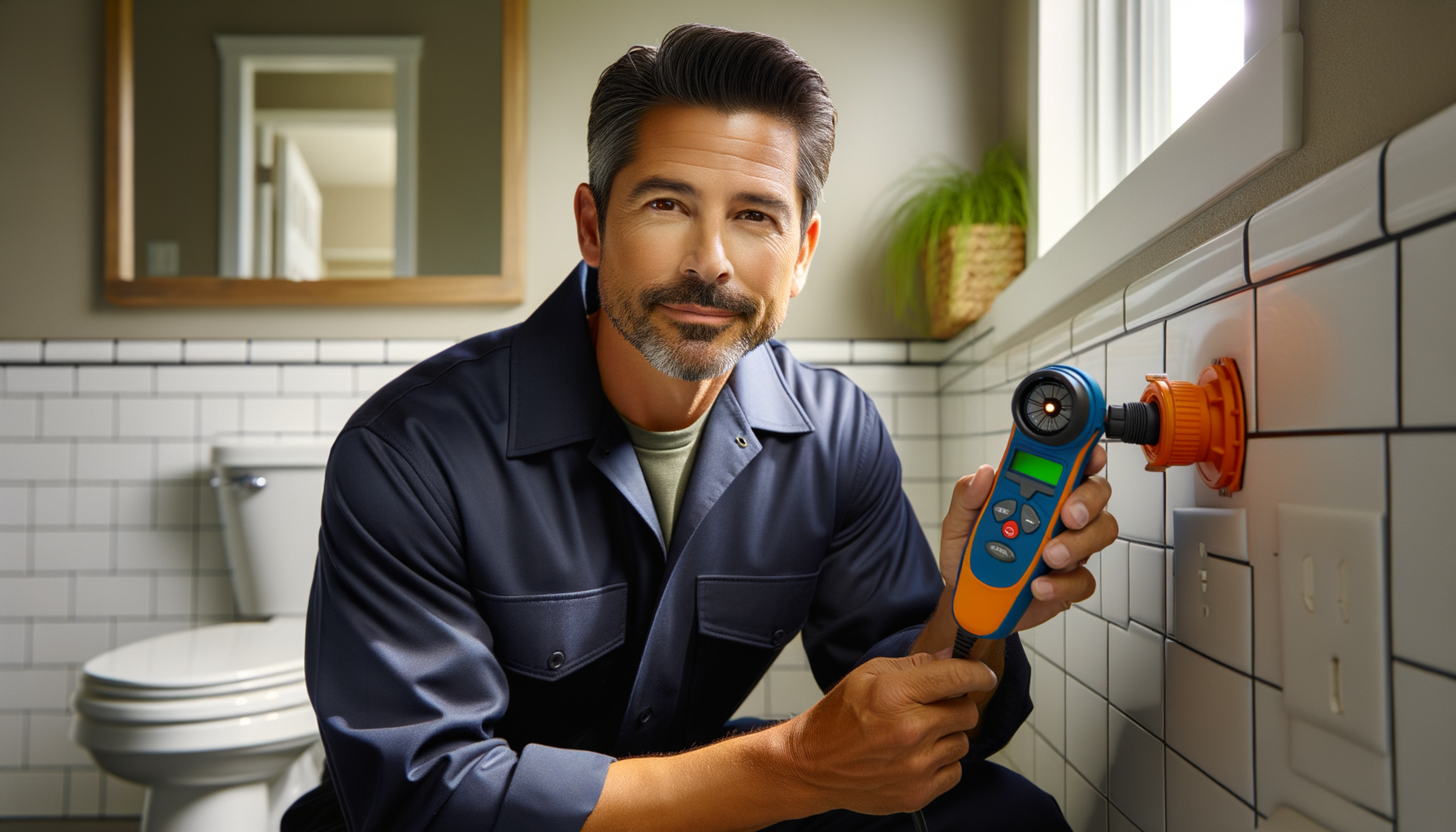 RotoWorks plumber using electronic leak detection equipment