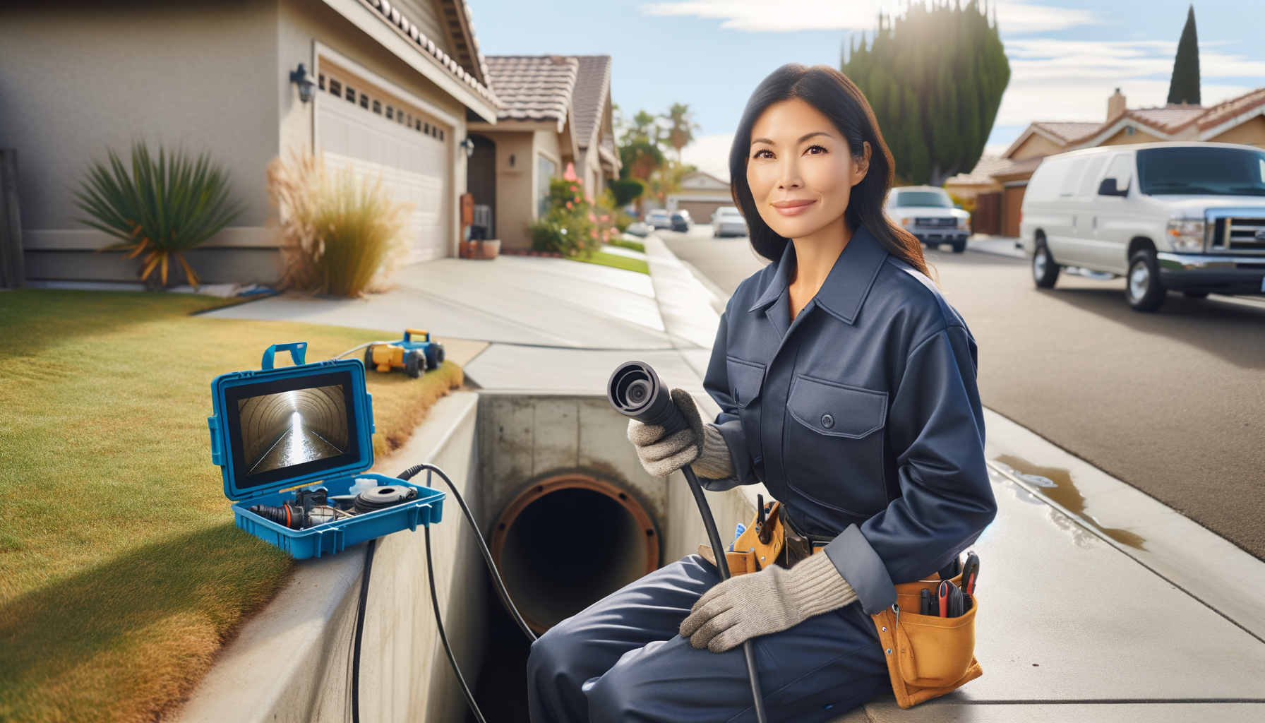 RotoWorks plumber inspecting a sewer line with a camera