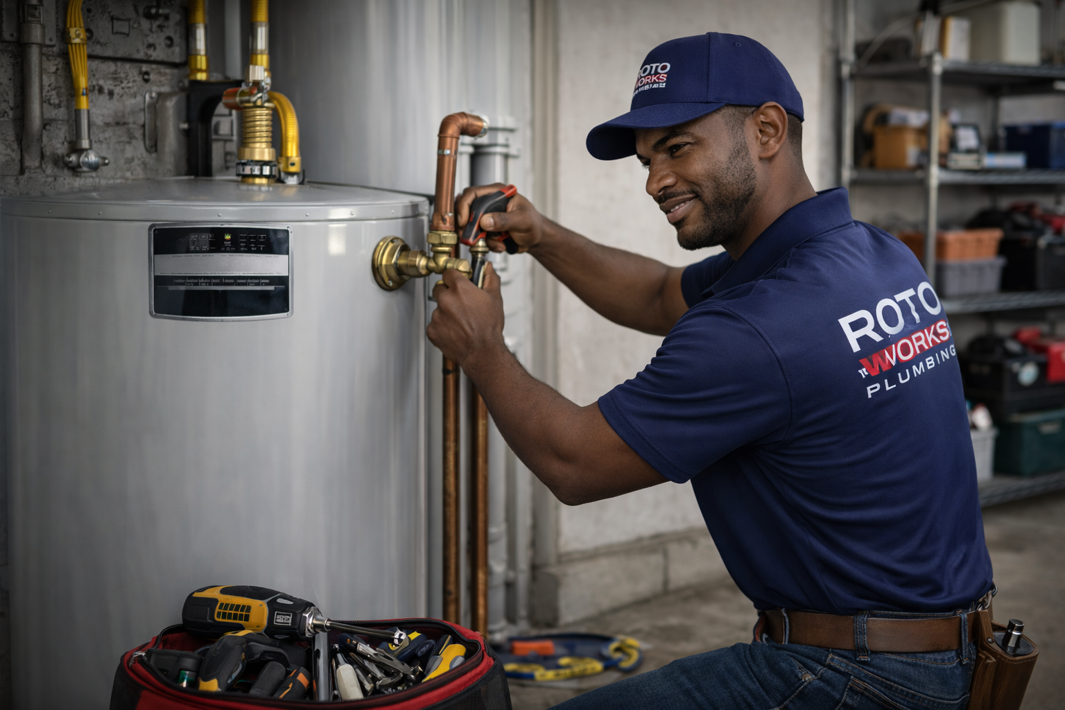 RotoWorks plumber installing a water heater